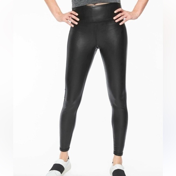 Athleta All Over Gleam Tights Black Faux Leather Legging Size Medium